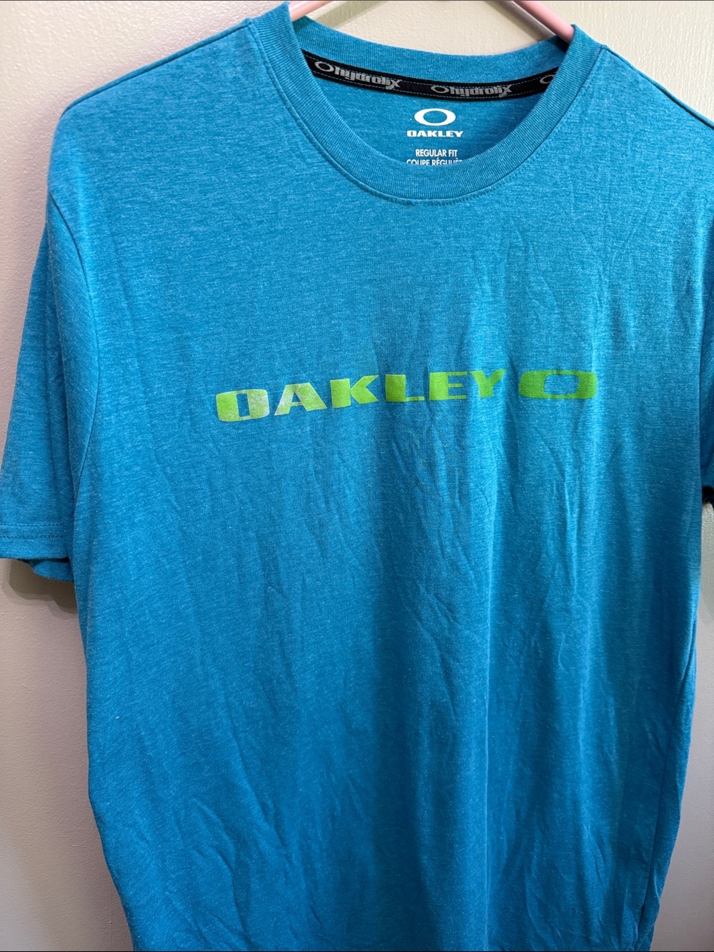Oakley Teal Blue Short Sleeve Logo Tee with Lime Accent